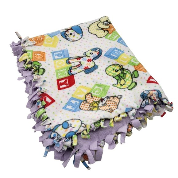 Vintage Other - Vintage Homemade Fleece Knotted Baby Blanket Lovey Security Toys Blocks